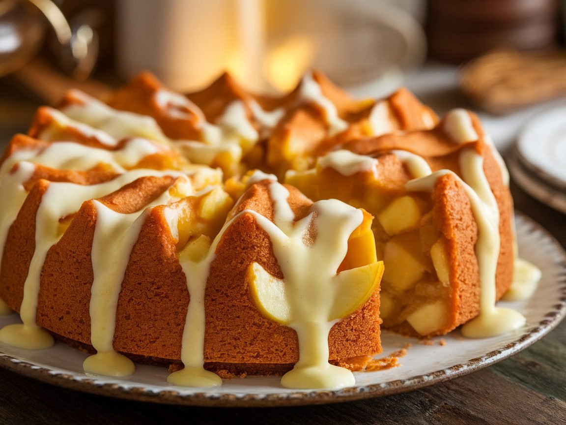 Traditional Irish Apple Cake with Custard Sauce